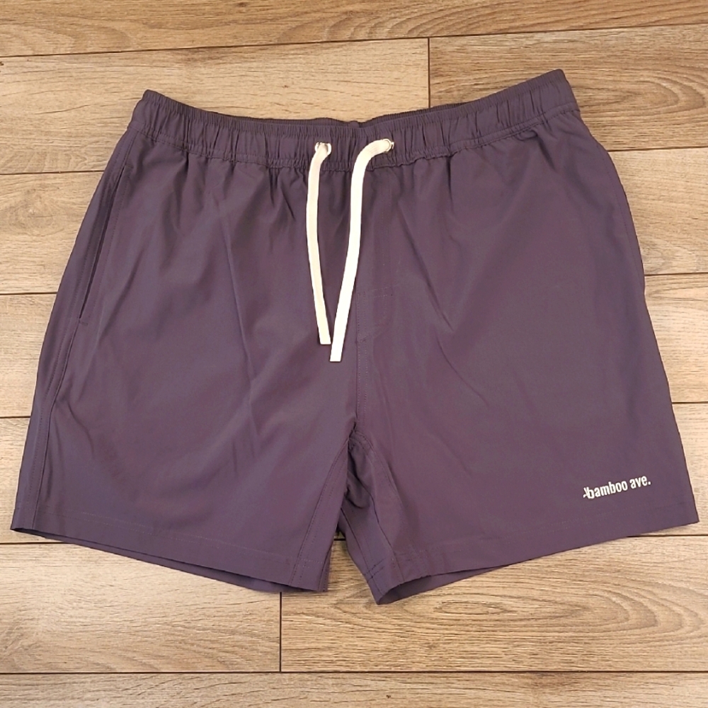 BAMBOO AVE Grey White Logo Sz Large Mens Athletic Performance‎ Workout Shorts